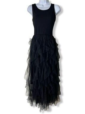 Lark + Grey Womens Dress Black Tiered Tulle Ruffle Maxi Whimsigoth Sz M